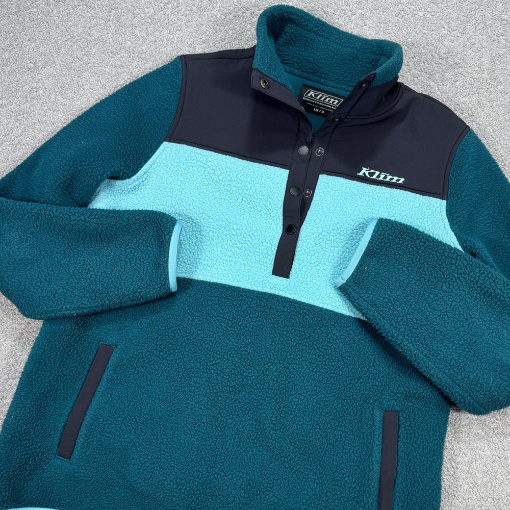 KLIM Sweater Women's Large Green Colorblock Quarter Zip Fleece Lined Pullover